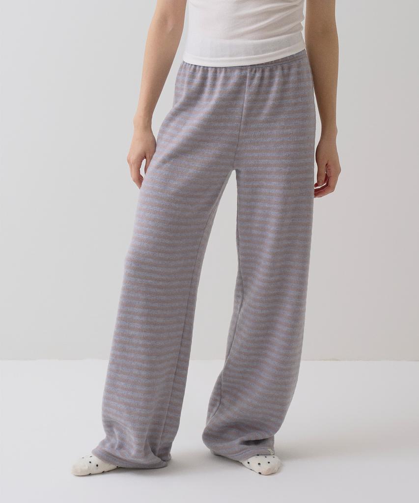 Sayu Striped Brushed Elastic Pants Light Blue