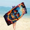 Psychedalisches Totenkopf Strandtuch, Trippy Blauer Totenkopf mit Feuerwolken Aufdruck Übergröße Badetuch, Trockene Kantige Sommer Stranddecke