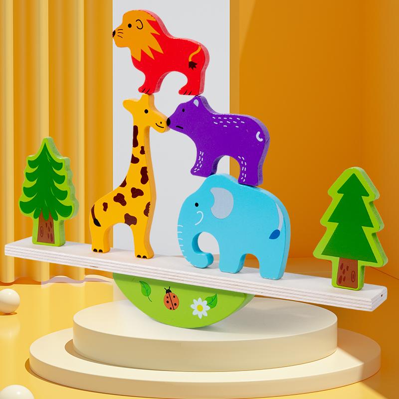 New Baby Wooden Building Block Rainbow Balance Puzzle Blocks Cute Animal Early Educational Montessori Toys Baby Teether Gifts