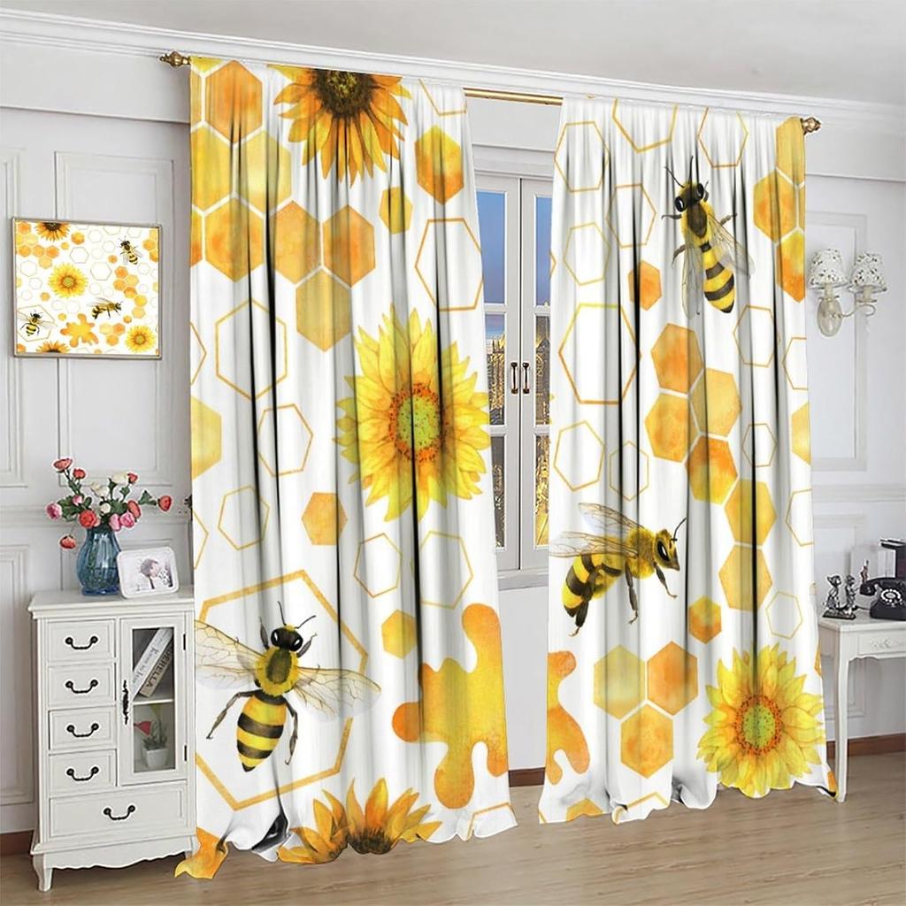 Verdunkelnde Sonnenblumen-Vorhänge Lustiger Gelber Ton Geometrie Wabenmuster Floral Nahtloses Muster Fensterdekorationen Vorhang Modern Polyester Mit Stange