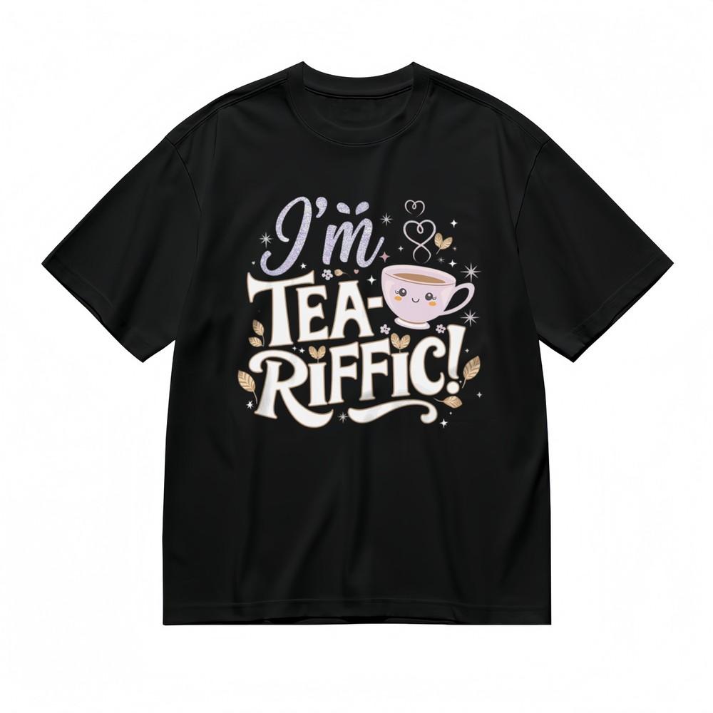 

Women s Slight Stretch Comfy Classic T-Shirt Smile Tea Cup Star Motif Design Tee L