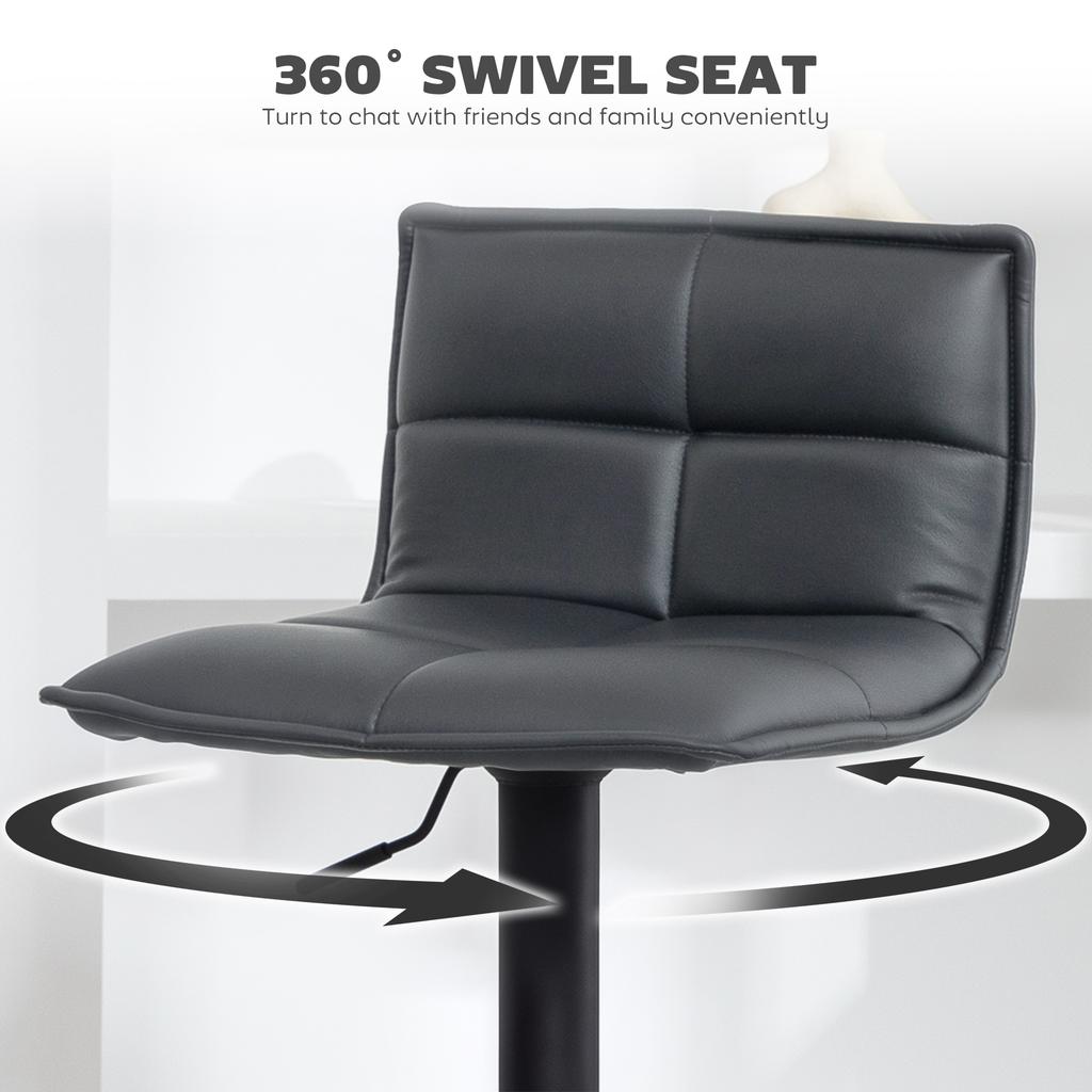 Set of Two Modern Faux Leather Bar Stools - Dark Grey