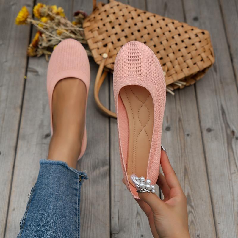 Large size autumn new flat bottom round head set feet shallow mouth fly weaving casual versatile single shoes women