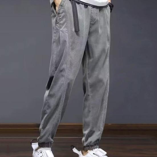 

Мужские брюки с эластичными карманами на талии, свободные эластичные ледяные шелковые охлаждающие брюки с ремешками на щиколотке, однотонные, мягкие дышащие мужские повседневные брюки-шаровары на открытом воздухе