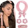 4pcs No-Heat Hair Curlers, Can Be Worn To Sleep Without Heating, Super Soft Ribbon Wrapped For Long Hair, Includes Hair Ties And Clips