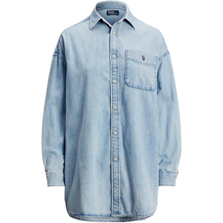 

Polo Ralph Lauren Однотонная рубашка с воротником поло, однобортная, свободного кроя, с длинным рукавом, женская рубашка, светло-индиго WMPOSHTNDO20814-400 L