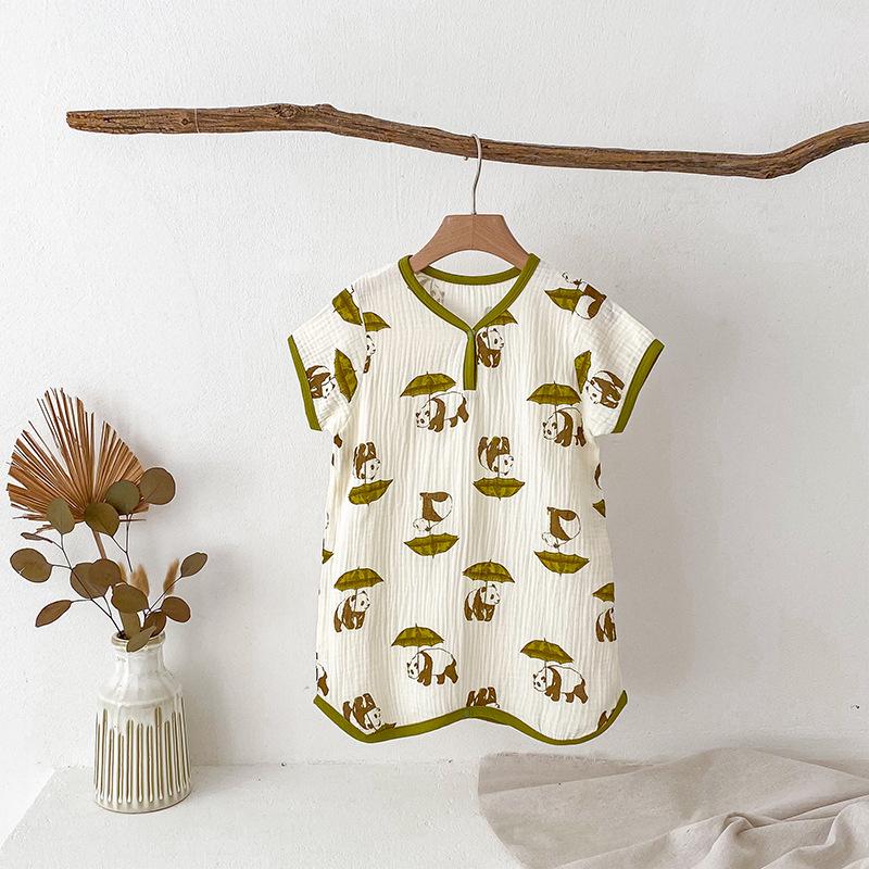 2025 Summer Pure Cotton Baby Sleep Robe: Class A Short Sleeve Gauze Pajamas