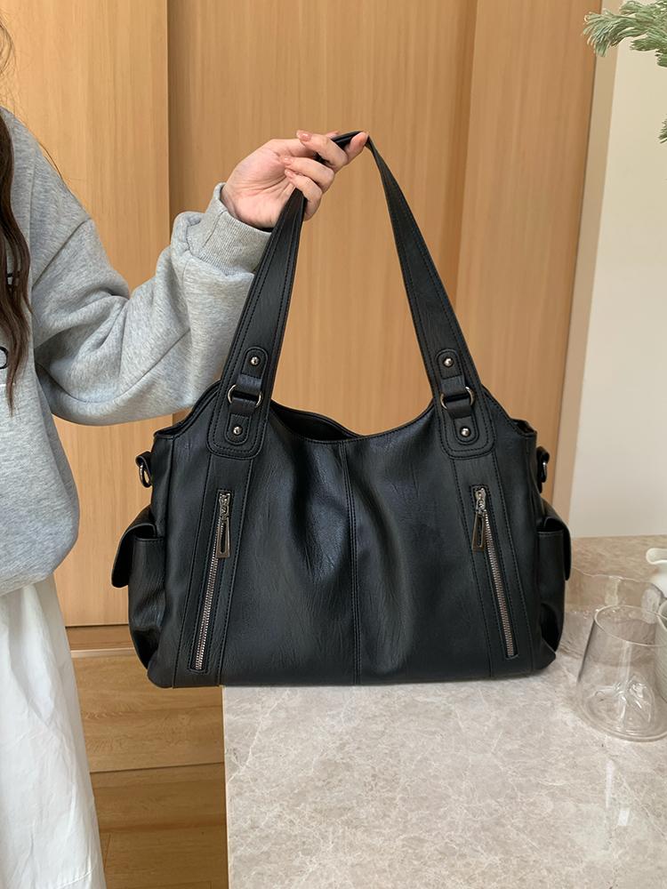 

Large Capacity Women s Casual Tote Handbags Retro Design Ladies Shoulder Bag Solid Color PU Female Crossbody Bag Zipper Pocket