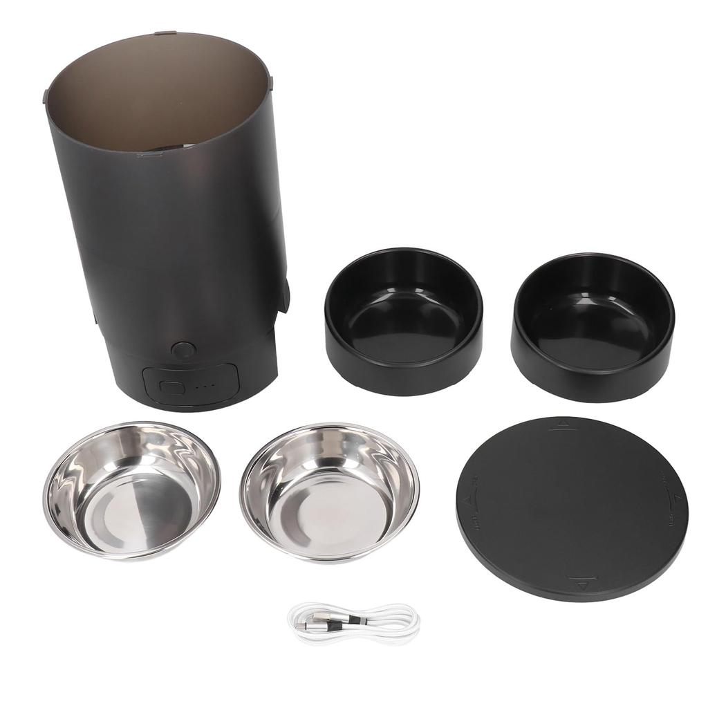 Automatic Cat and Dog Food Dispenser for 2 3L Timed Smart Food Dispenser with Voice Remote Dual Power Dual Bowl for Dry Food Cats, Cat/Dog Reminder,