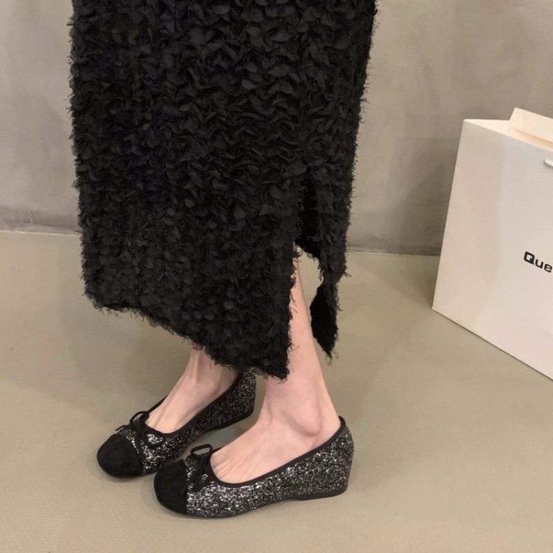 Women Korean Shoes Female Footwear Platform Mixed Colors Bow-Knot Slip-on Increas Height Low Heels Square Toe Shallow Mout