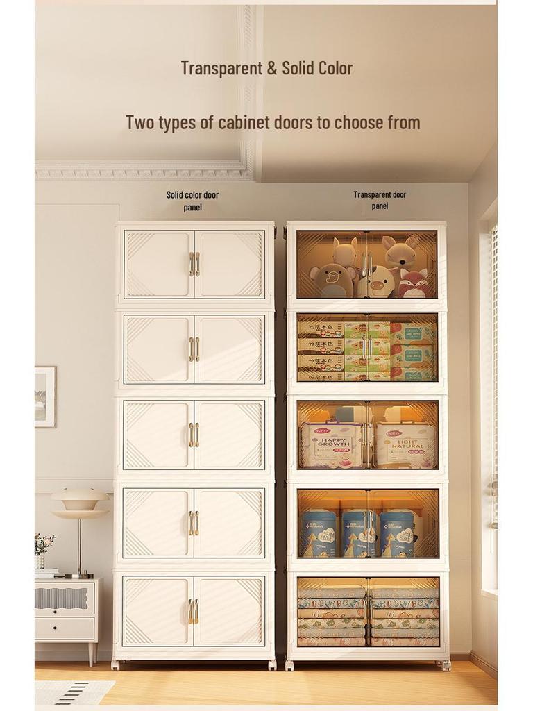 Multi-Layer Double-Door Plastic Storage Cabinet: Shoe, Toy, & Snack Organizer for Living Room
