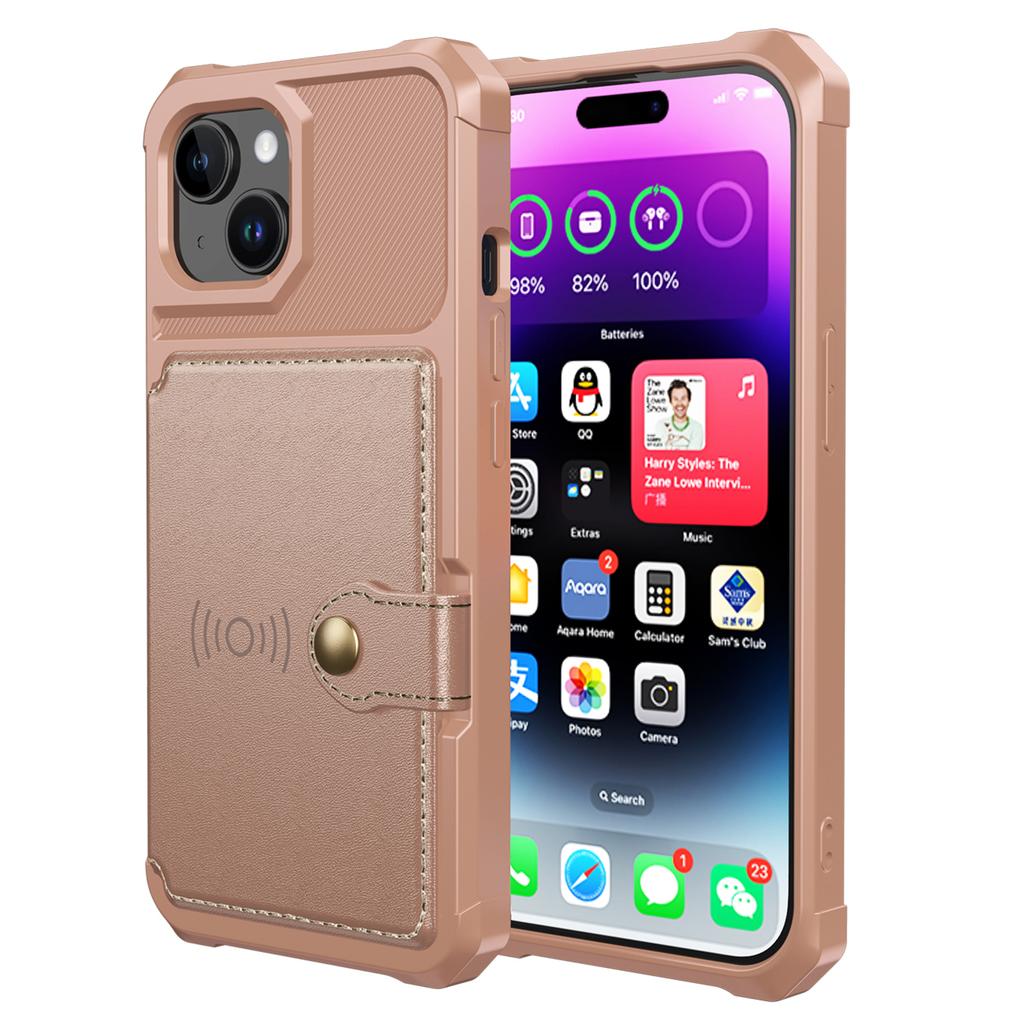 For iPhone 15 PU Leather+TPU Phone Case Card Holder Wallet Back Cover Support Magnetic Car Mount