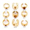 1 Piece Stylish Retro 18K Gold Plated 304 Stainless Steel & Brown Tiger's Eye Stone Open Adjustable Rings For Women Men Gift