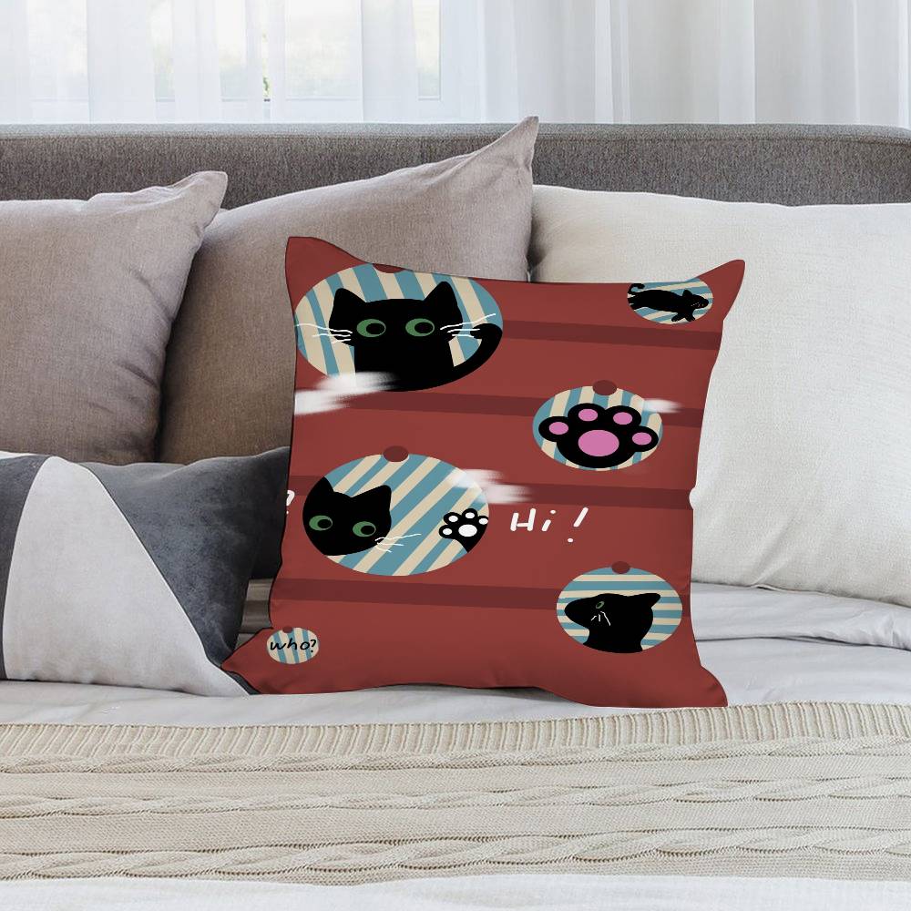 Vintage Cute Cat Pillow Case Short Plush Double-sided Print Square Throw Pillow Covers Sofa Home Cushion Decor