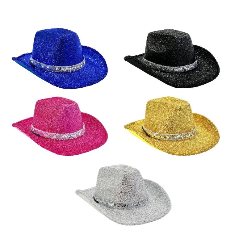 Sparkling Glitter Powder Cowboy Hats For Women Men Festival Event Gathering Cosplay Costume Accessories Stage Show Props