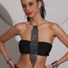 Women Fashionable Elegant Rhinestones Mesh Net Necktie Sparkly Glitter Crystal Long Necklace Chain Jewelry for Party