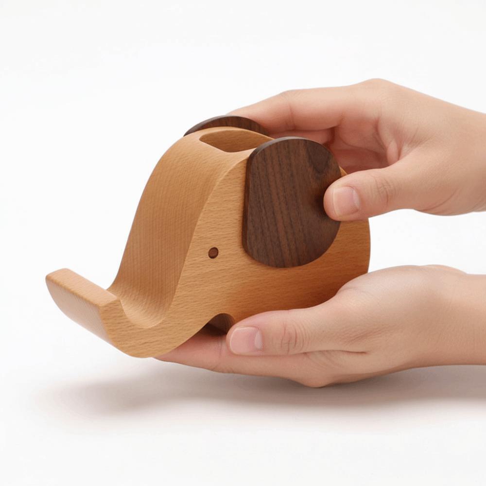 Wooden Craft Wooden Elephant Desk Organizer Creative Design Desktop Storage Box Study