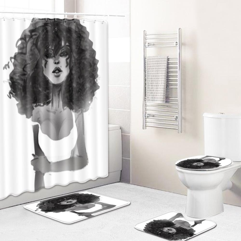 African American Women'S Bathroom Non-Slip Floor Mat, Shower Curtain Combination Carpet, European And American Style Explosion Woman