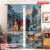 2pcs 2D Flat Printing Merry Christmas Scene Curtains Cardinal Deer Fabric Without Electricity Family Party Decoration Use for