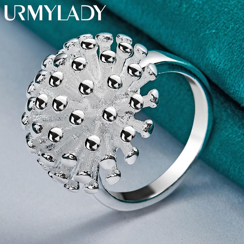 925 Sterling Silver Round Coral 5 6 7 8 9 10 Ring Charm Fashion Jewelry