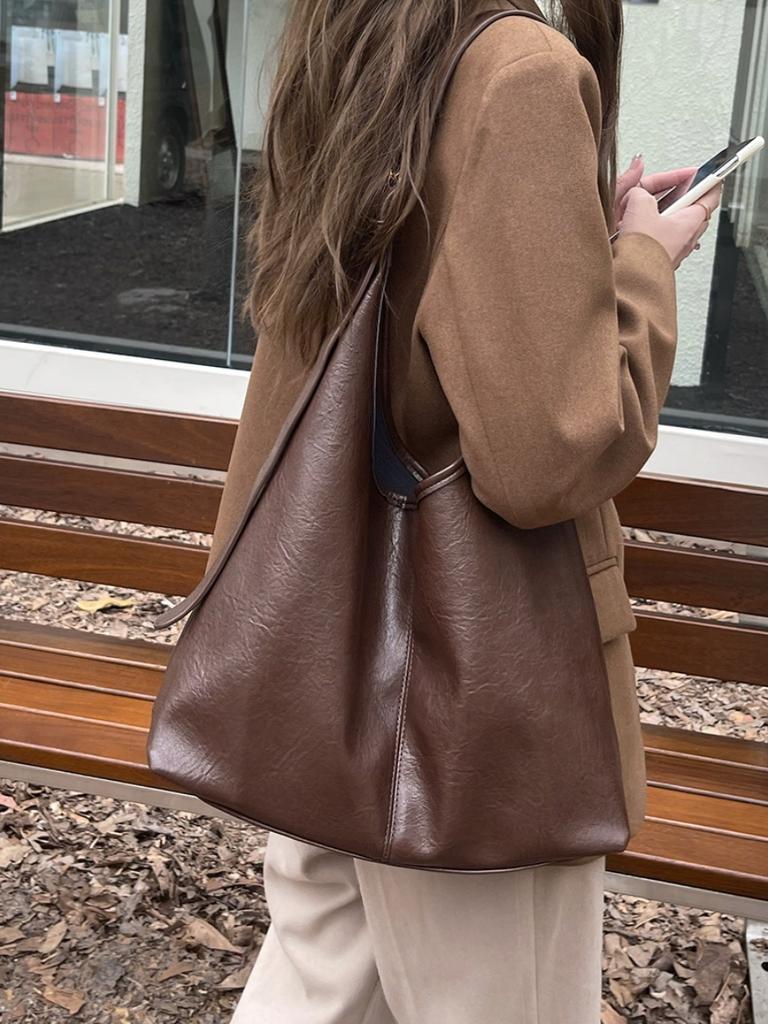 Retro PU Leather Women's Shoulder Bags Casual Large Capacity Female Crossbody Bag Fall Winter College Girls Handbags with Purse