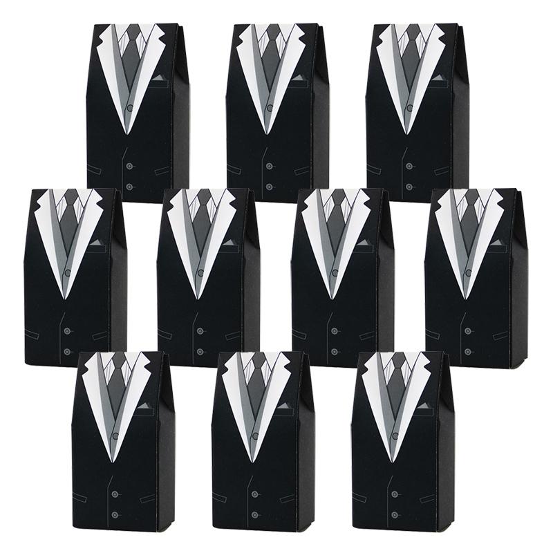 10 Stück Weiß Schwarz Süßigkeitenboxen Anzug Kleid Braut Bräutigam Goodie Box Papier Brautparty Geschenkbeutel Hochzeitsfeier Gastgeschenke Zubehör
