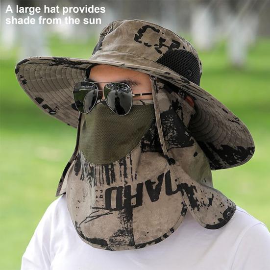 Chapeau de pêcheur pour homme avec large bord en maille creuse, imprimé camouflage, protection anti-UV contre les rayons du soleil, séchage rapide, grande respirabilité, extérieur