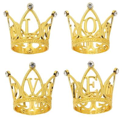 Flower Cake Decoration Children's Mini Birthday Crown Ornaments Princess Party Gold Silver Rhinestone Crown