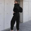 Women Solid Color Long Sleeve Hooded V Neck Hoodies Suit Autumn Winter Loose Top Wide Leg Pants
