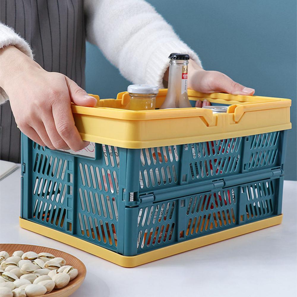 Storage Plastic with Handle Home Collapsible Shopping Basket Folding Crate Milk Toys Food Clothes Books Holder