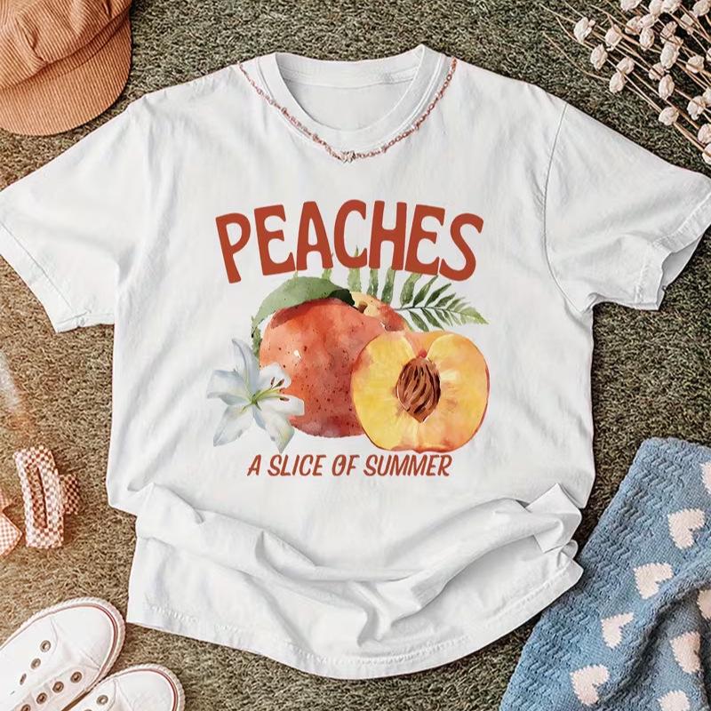 European American Fresh Fruit Flower A Slice of Summer Peach Printed T-Shirt Medium 1150₽