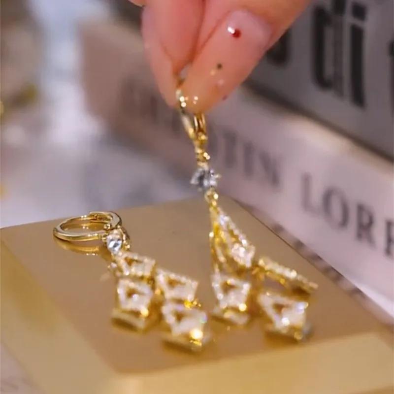 Super Glitzernde Rhombus Zirkon Goldene Quastenohrringe Für Damen Mode Personalisiertes Tägliches Accessoire Party Schmuck Geburtstagsgeschenk