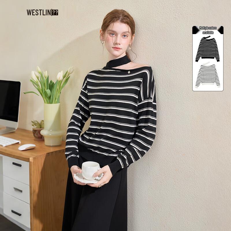 

Женский вязаный топ Westlink с халтером, открытыми плечами, полосатыми длинными рукавами M