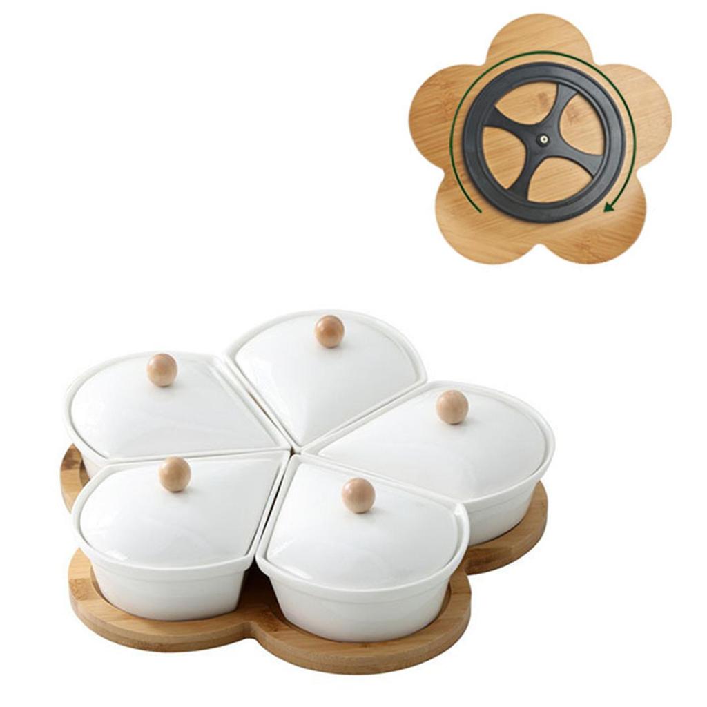 Ceramic Divided Serving Dishes with Lid Relish Tray for Home Kitchen Chips Rotation