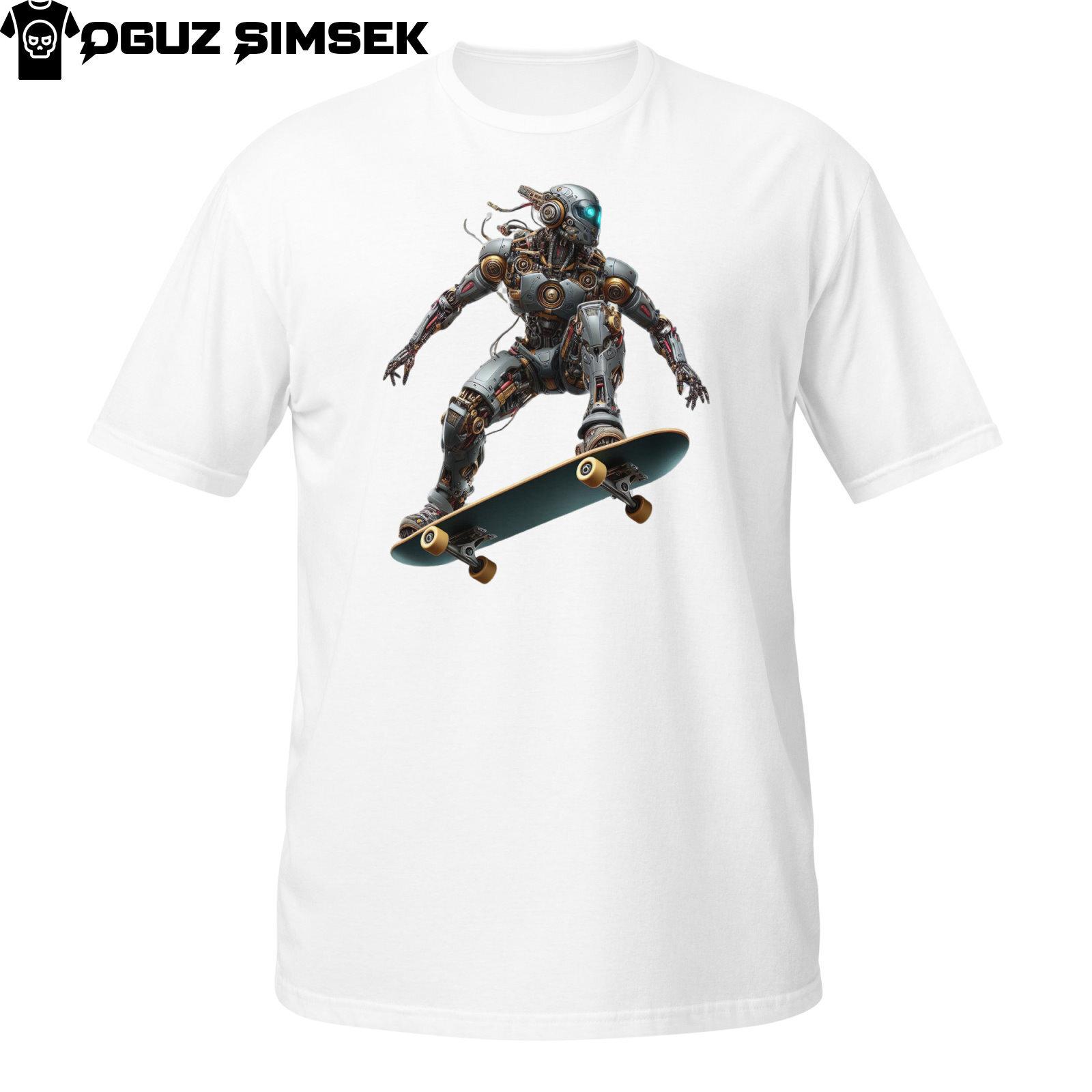 Urban Robot Skateboarder Graphic Tee Unisex Short-Sleeve T-Shirt Mens Womens Tees Top | Streetwear L