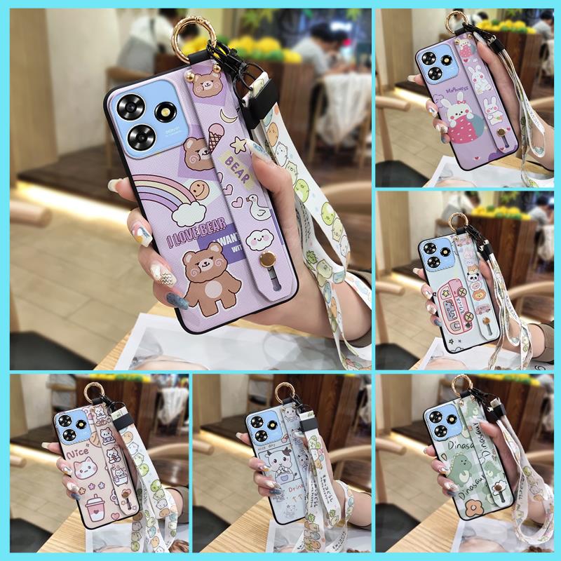 Dirt-resistant Wristband Phone Case For ZTE Blade A73 4G/V50 Smart Anti-knock Cartoon Wrist Strap Phone Holder Soft Case