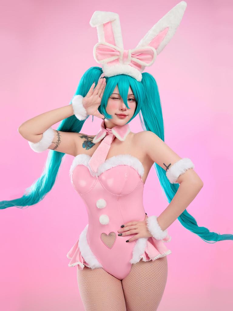 Mobbunny Beautiful Bunny Girl Rabbit Cute Bodysuit and Cute Outfit Fancy Pink Women's Costume, Cosplay, Anime, Game, Uniform, Sexy, Leotard, Set,