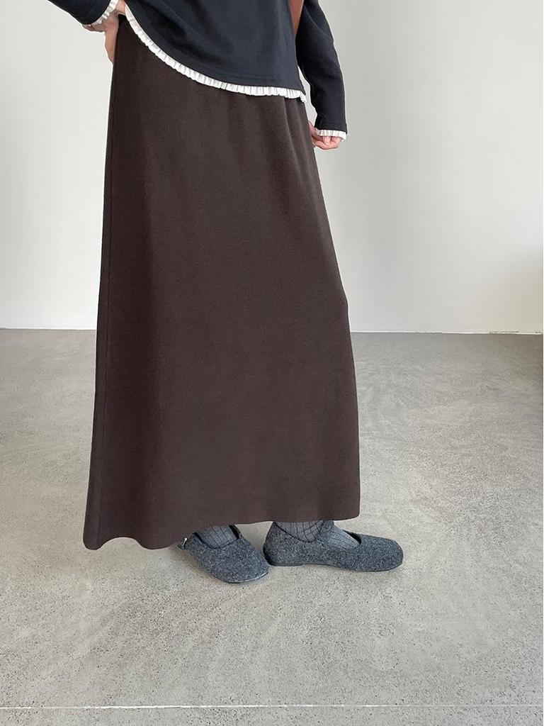 Taoguan Korean Elegant Thick Knit Midi Skirt, Women's Winter Slimming A-line Long Skirt YL718