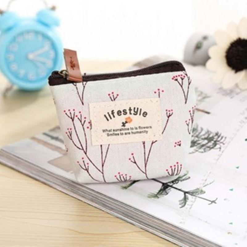 Practical Headset Holder Wallet Flower Printed Coin Purse Women's Fabric Purse Coin Bag with Convenient Fastening