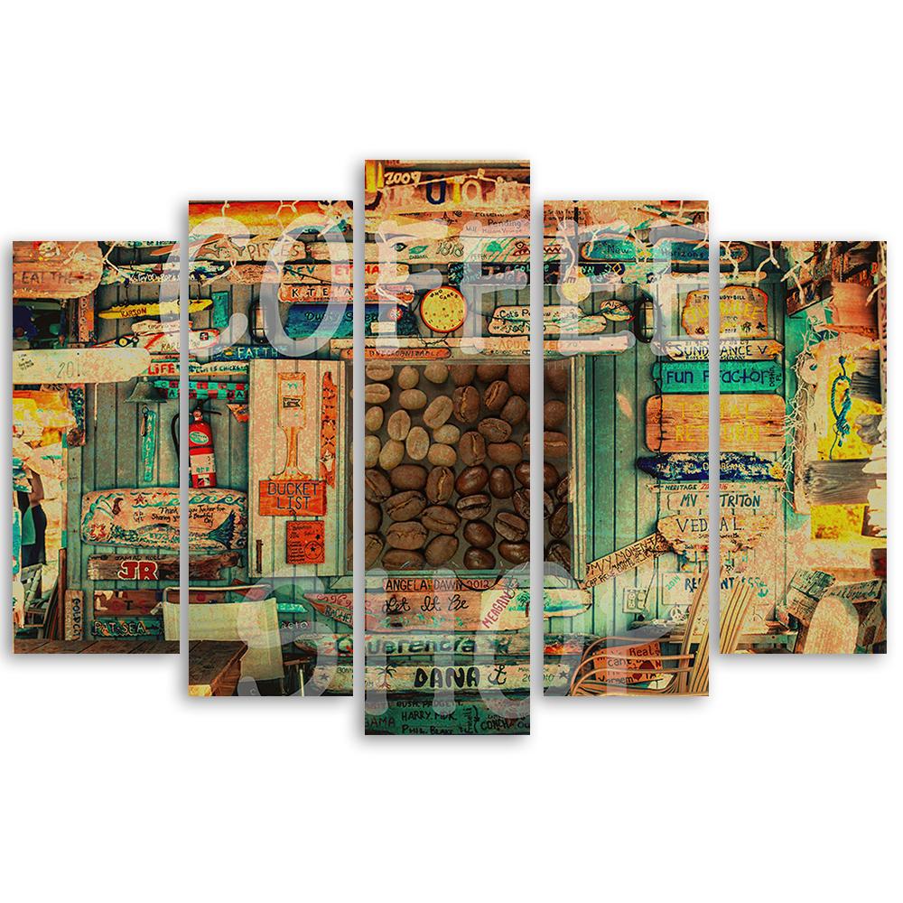 Obraz na plátně z pěti kusů Coffee Abstract