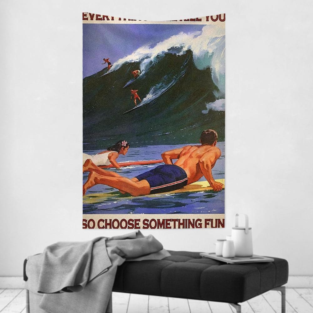 

Retro American Surfing Airplane Tapestry Room Decor Wall Cloth Party Hanging Background Room Decor Baby Room 74x94cm(29x37in)