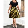 Women's Fashionable And Trendy Round Neck Short Sleeved Waist Print Dress In Plus Size