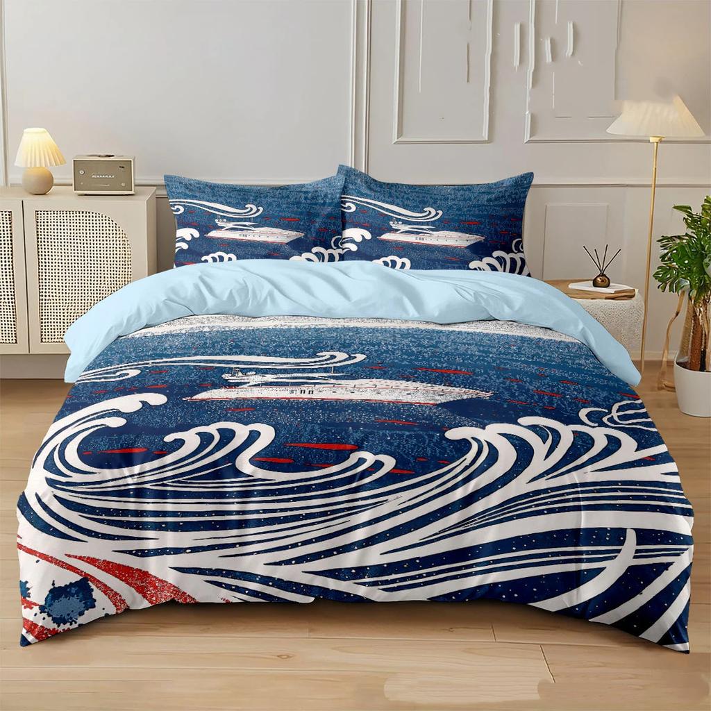 Natural Scenery Print Duvet Cover Sailing waves Pattern Bedding Set Comforter Cover for Gifts Single Twin Full Queen King Size