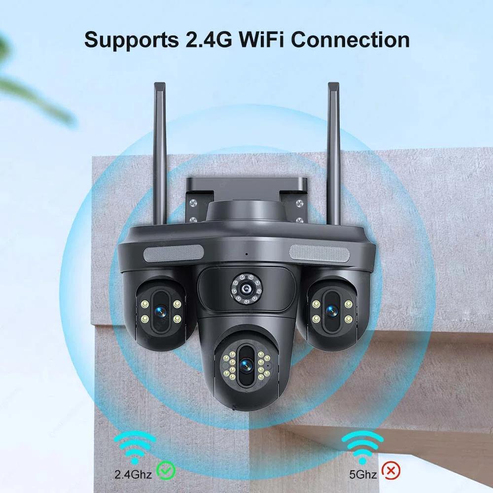 6K 12MP WiFi IP kamera lauko trigubai objektyvai, trijų ekranų 10x priartinimas panoraminis vaizdas PTZ saugos kameros judesio aptikimas 8MP vaizdo stebėjimas