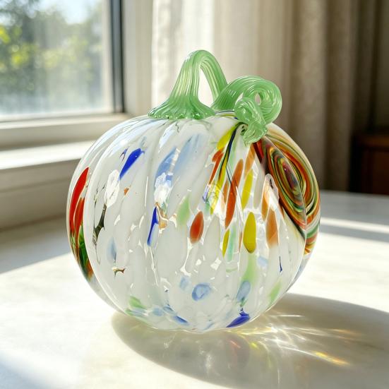 Mini Hand Blown Glass Pumpkin Ornament Collectible Thanksgiving Halloween Faux Crystal Pumpkin Hanging