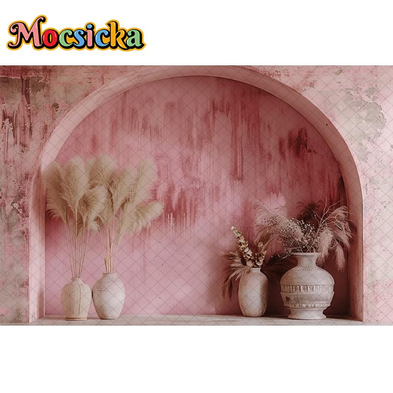 Mocsicka Photography Background Wedding Maternity Adult Kids Art Portrait Decor Vintage Bohe Red Arch Wall Backdrop Photo Studio