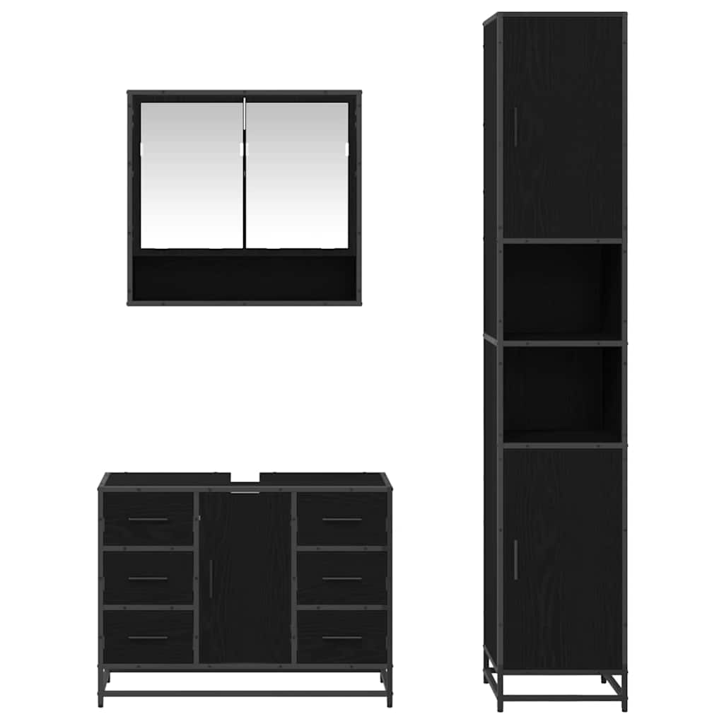 Bathroom Furniture Set 3 Pcs Black Oak Effect Particleboard