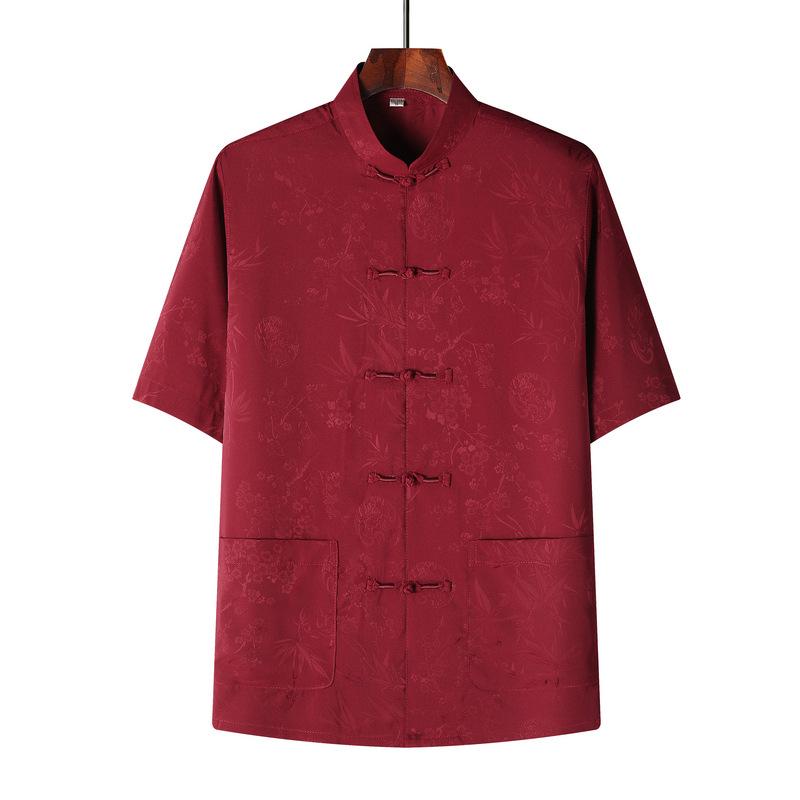 Chinese Style Shirt Short-sleeved Suit Men's High-end Thin Middle-aged and Elderly Casual Dad Clothes Two-piece Set
