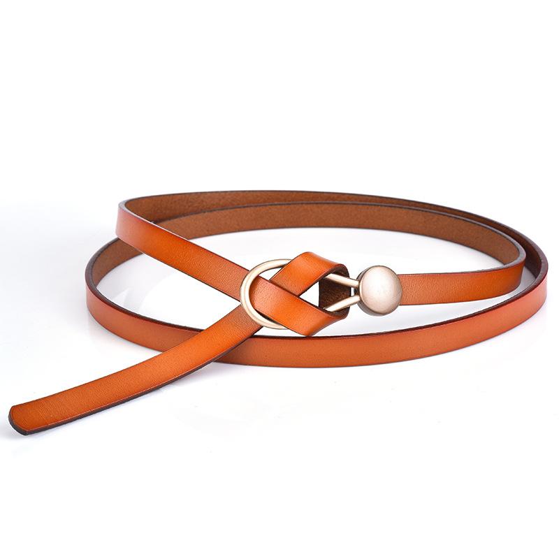 Women'S Thin Belt Pure Cowhide Belt Leather Casual Knotted Belt With Dress Coat Small Belt
