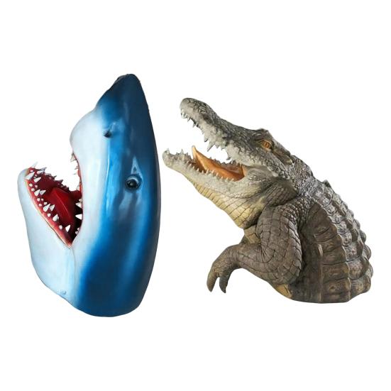 Simulation Half Shark Garden Statue Realistic Crocodile Resin Figurine Animal Sculpture Indoor Outdoor Home Office Desktop Decoration Ornament